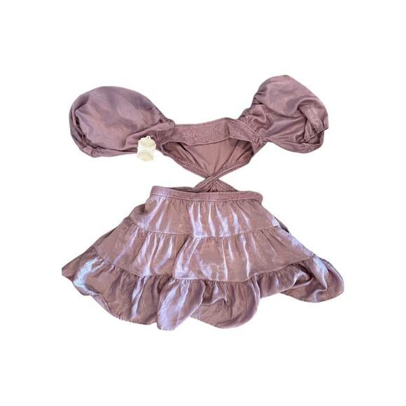 NWT Altar’d State Women Dress XL Dusty Mauve Puff Sleeve Cutout Tiered Babydoll - Picture 3 of 6